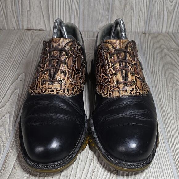 FootJoy DryJoys Tour Black Leather Crocodile Saddle Design Golf Shoes Mens 8 main image 12